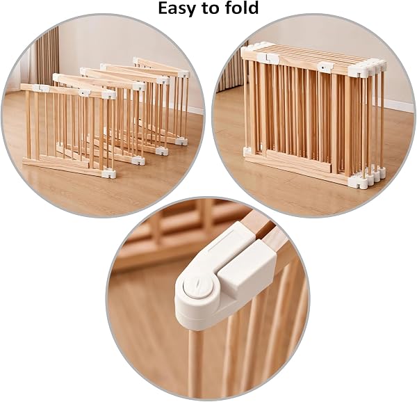 XXL Parc bébé pliable en bois naturel 172x172 cm avec porte sécurisée et ventouses antidérapantes, parc modulable pour bébé et enfant, grande aire de jeu stable pour maison - 5
