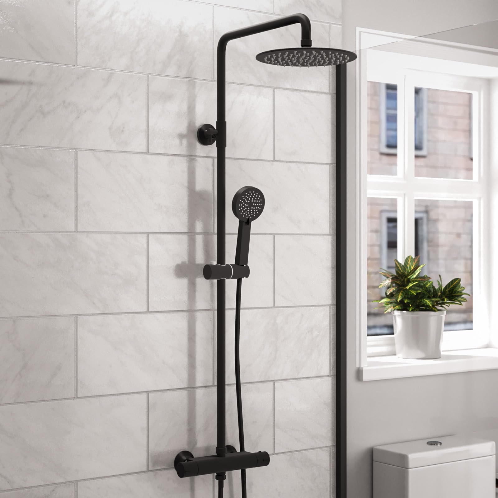 Nes Home Matte Black Round Exposed Thermostatic Mixer Shower Set - 20cm