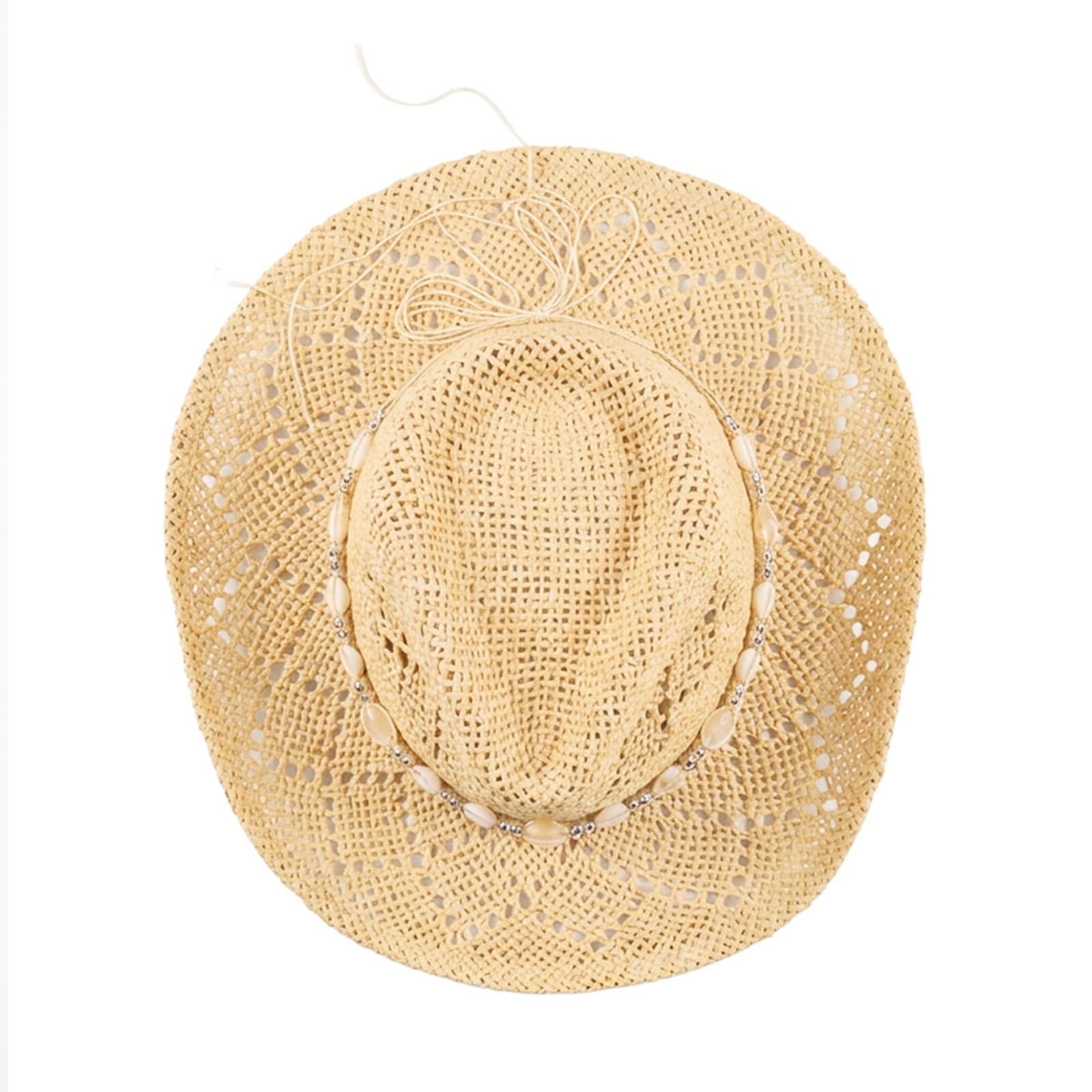 Chapeau de cowboy pour homme et femme - Chapeau de cowboy occidental en paille tissée avec bordure perlée et bord façonnable pour fête, plage