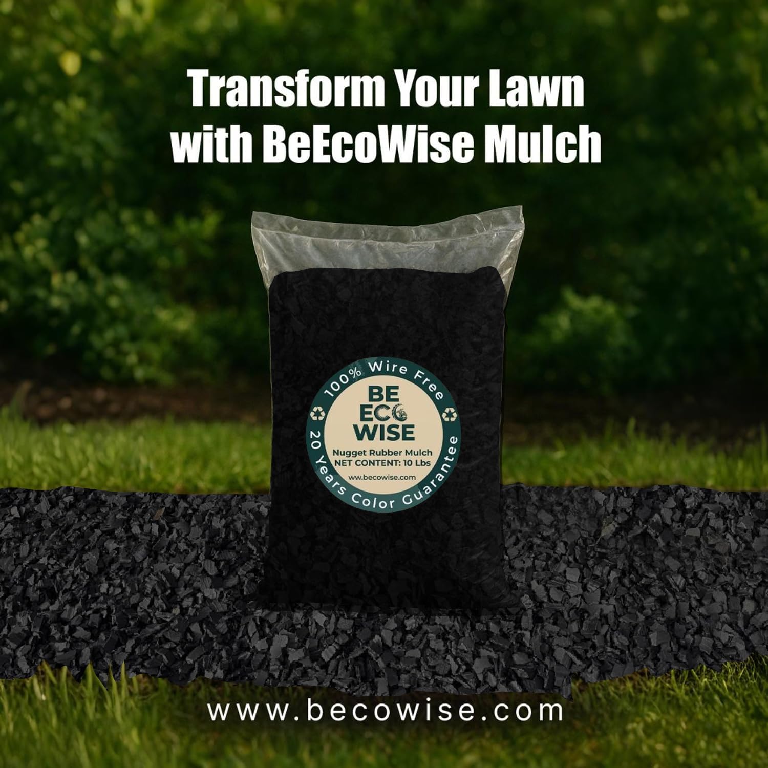 – 100% Wire-Free Premium Grade Nugget Rubber Mulch for Landscaping | Garden Mulch for Playground Safe for Kids & Pets, Ultra Durable | Black, 20 Lb (0.8 Cu Ft)