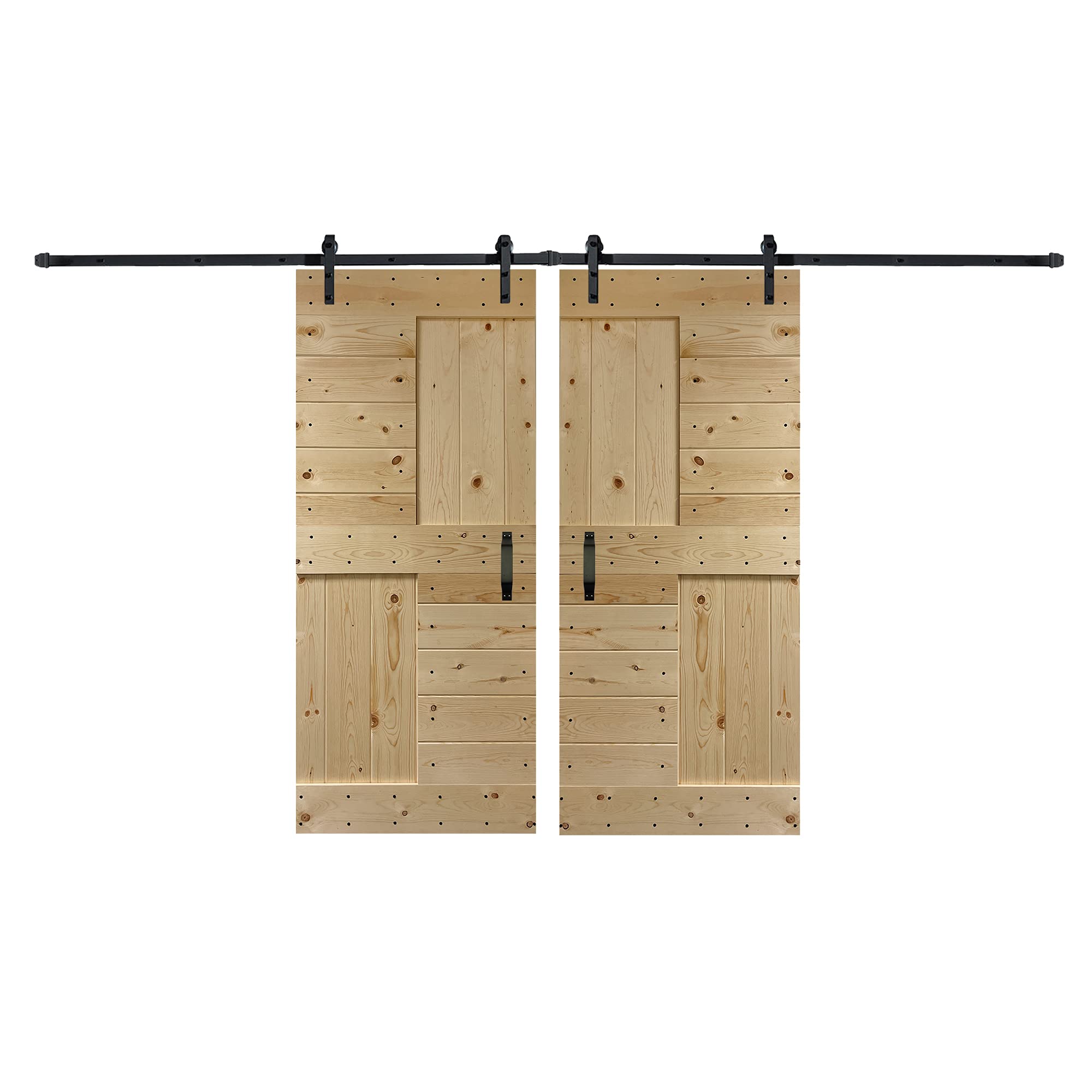 48in/60in/72in/84in X 84 in S Series DIY Knotty Wood Double Sliding Barn Door with Hardware Kit (36 in x 84 in, Unfinished)