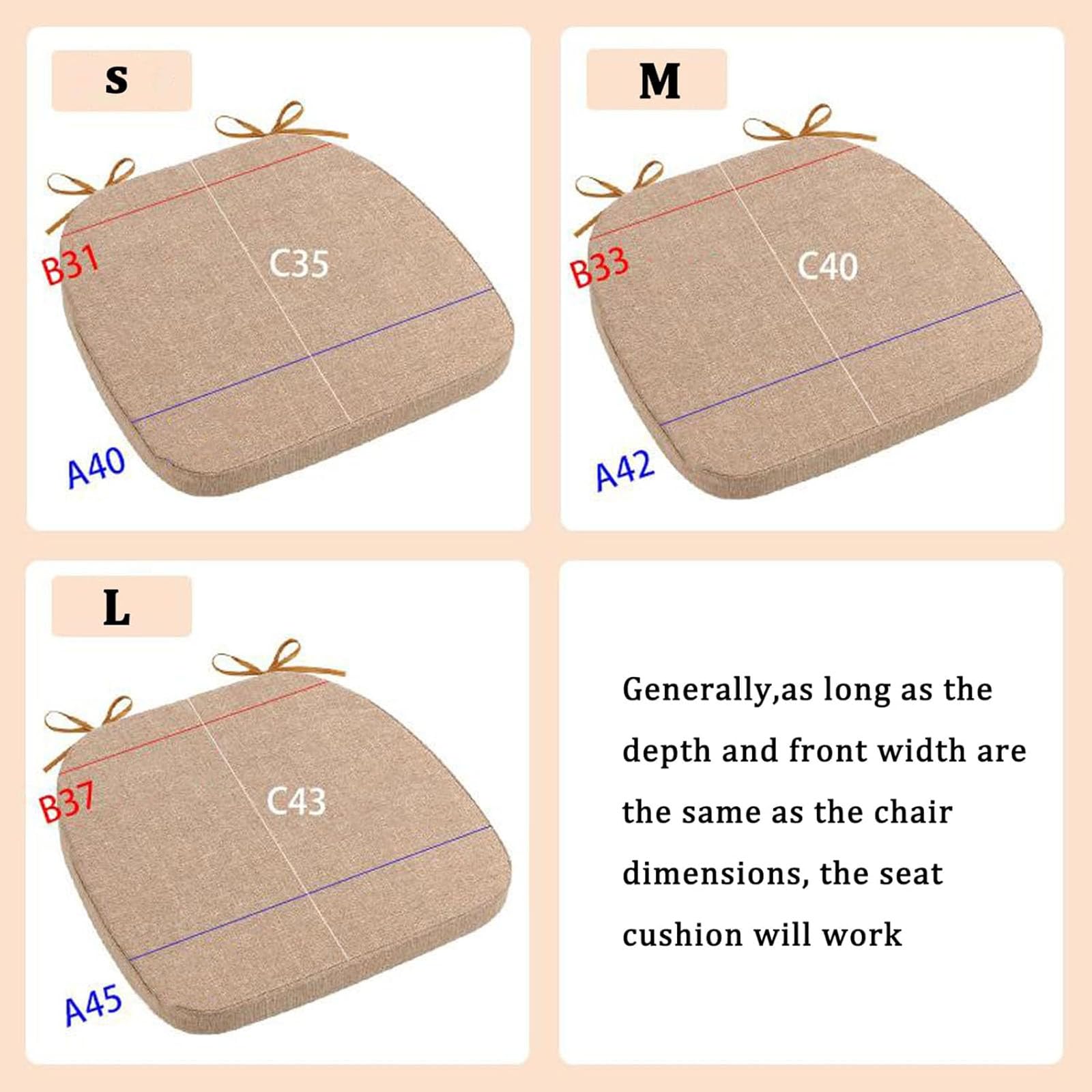 Set di cuscini antiscivolo per sedie con laccetti, spessore 2-4 cm, per sala da pranzo, ufficio e giardino, 40 x 35 cm, soluzione comoda ed elegante