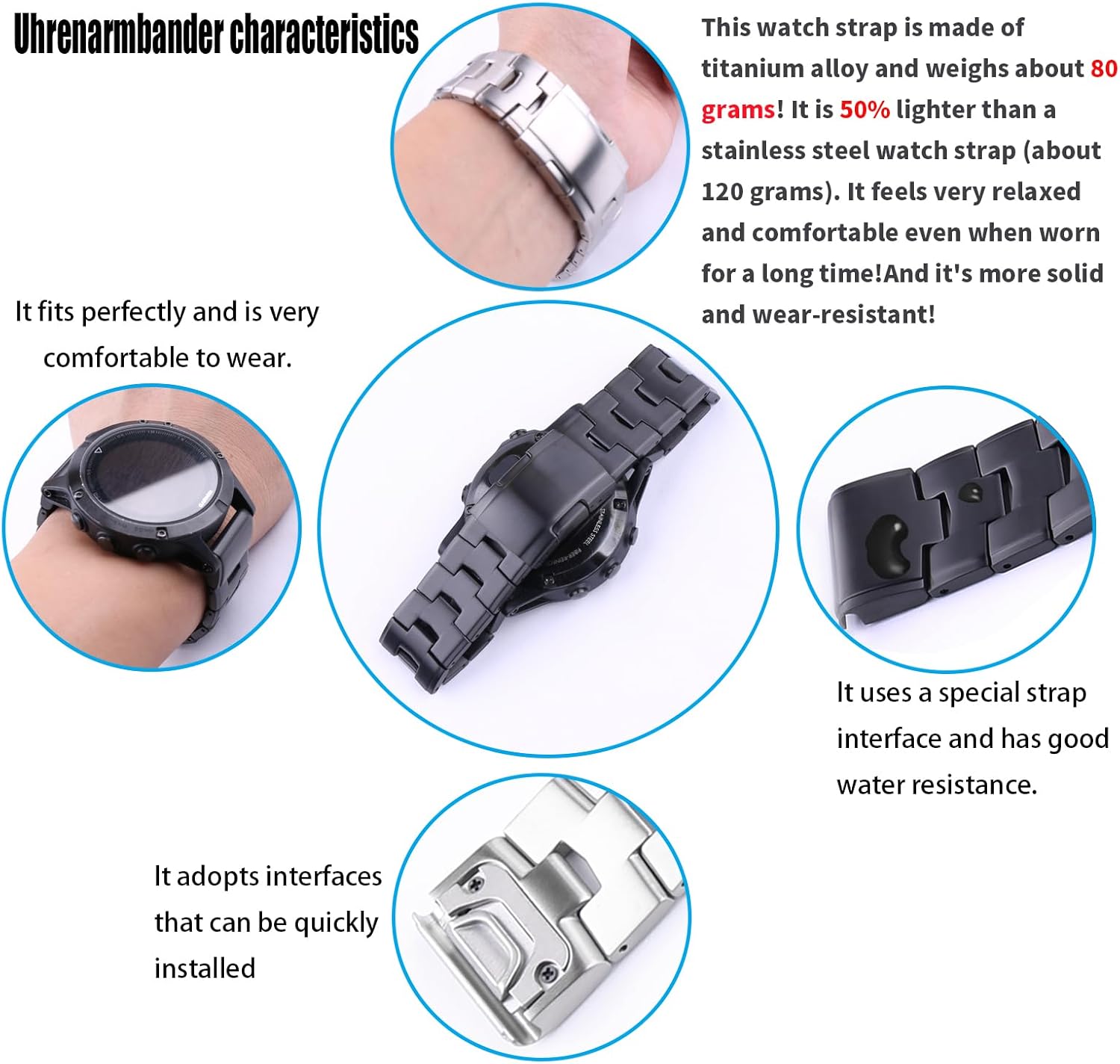 XIW Compatible for 26mm Garmin Fenix 8 51mm Enduro 3 51mm 6X Pro 7X Pro 5X Plus Titanium Metal Quick Release Watch Band Replacement for men Wirstband Strap women Bracelet