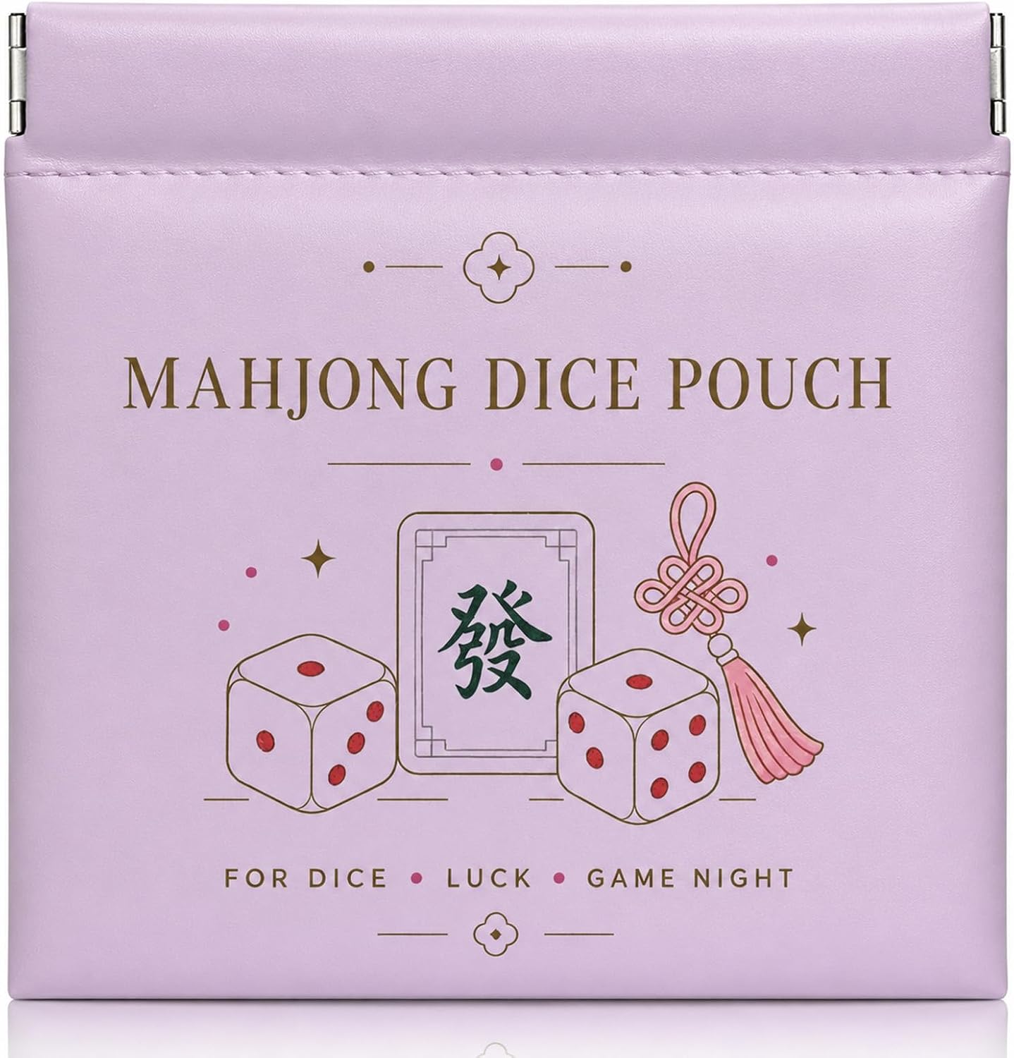 Mahjong Dice Bag, 4.7 Inch PU Leather Squeeze Pouch for Dice, Coins, Chips, Mini Tiles, Board Game Party Travel Storage, Lavender