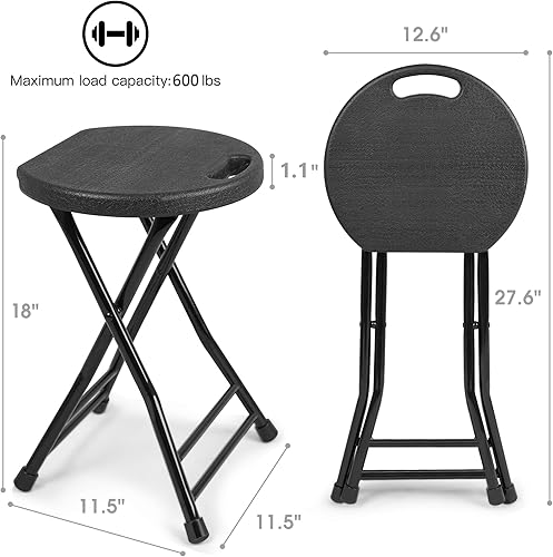 Miniatura 3 de Juego de 4 taburetes plegables, capacidad de 600 libras, taburete plegable con asa, taburetes portátiles para adultos, silla plegable para