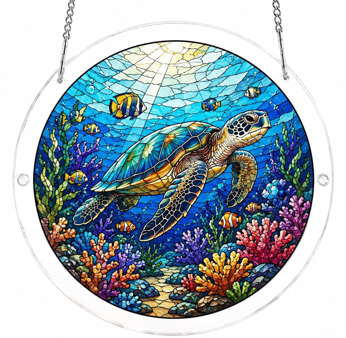 Sea Turtle Acrylic Jigsaw Puzzles Suncatcher, 8.2 Inch Window Hanging Suncatcher Acrylic Puzzle, DIY Home Decor Art Gift
