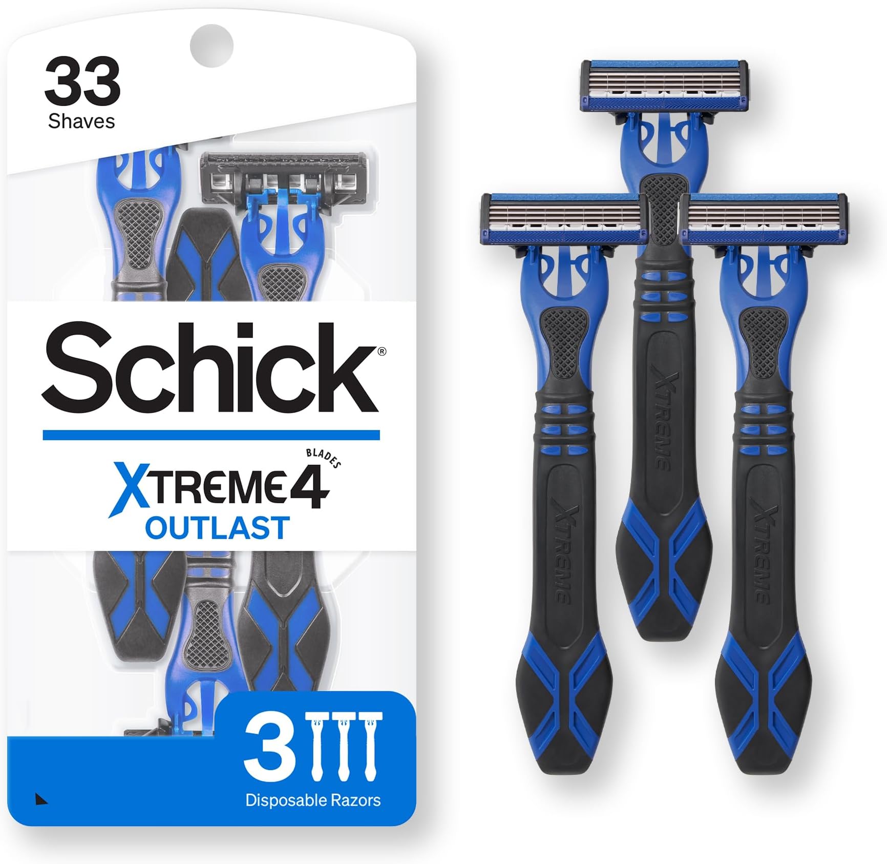 Schick Xtreme 4 Outlast Razor Disposable Razors for Men, 3 Count