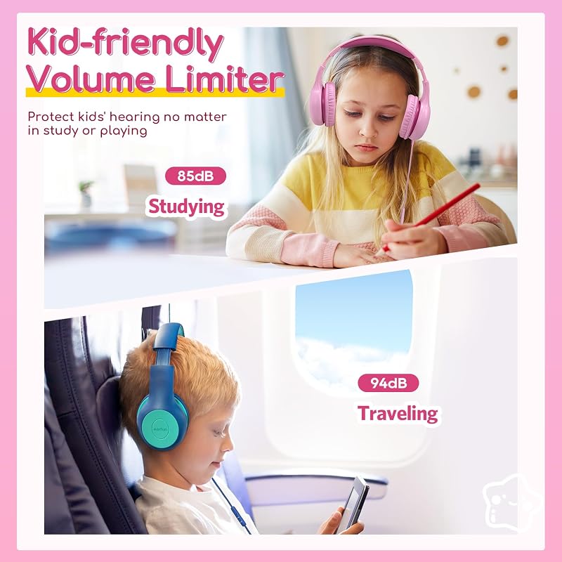 EarFun K1 Gyerek Fejhallgató Vezetékkel, Hangerő Limitáló, Rózsaszín