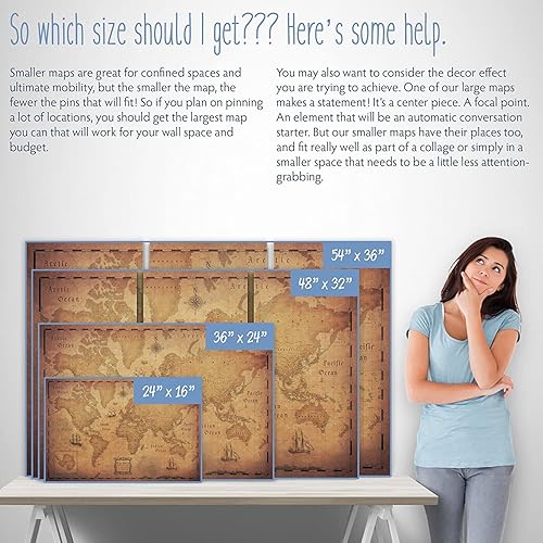 Miniatura 4 de Push Pin World Map Board - With Push Pins to Mark World Travel - Handmade in Ohio USA - Design Golden Aged 36 x 24