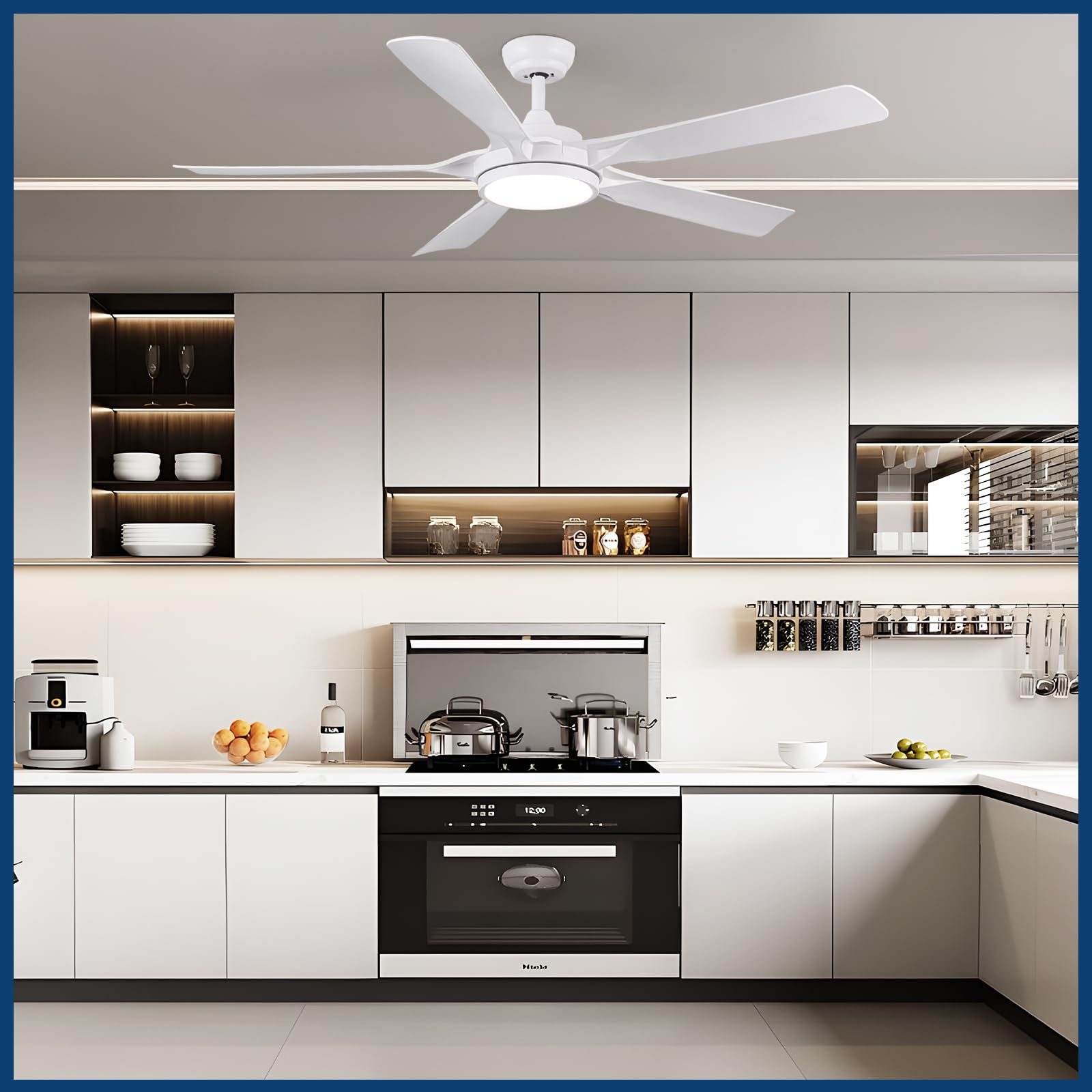 Newday Ventilatore da Soffitto Bianco, 142cm Ventilatore da Soffitto con Luce e Telecomando Silenzioso, Pala Soffitto con Luce Dimmerabile, Ventola Soffitto Grande con 5 Pale, Funzione Memoria