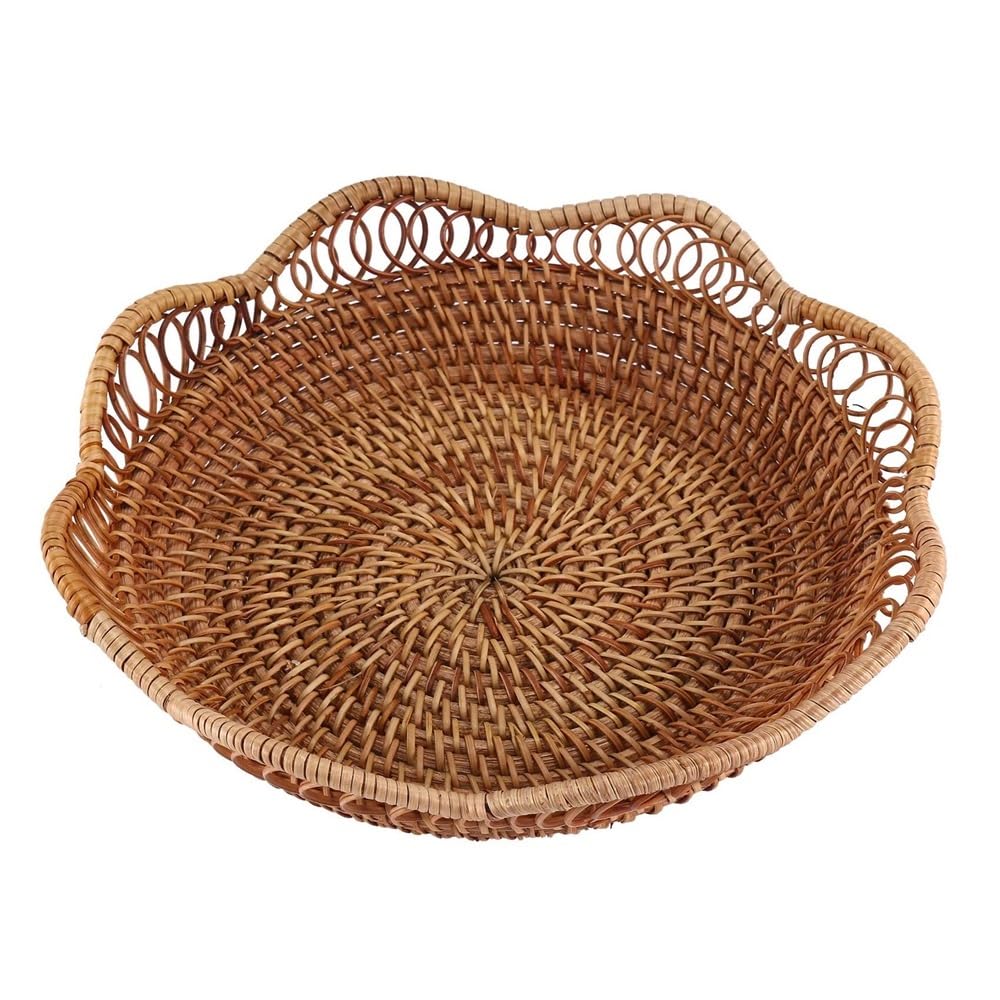 HLHLOP777 Fruit Bowl Hand-Woven Rattan Storage Basket Fruit Wicker Woven Tray Restaurant Small Container Fruit Basket