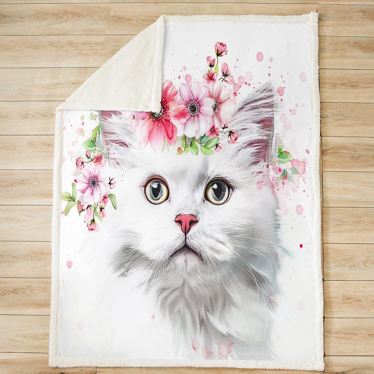 Amazon.com: Feelyou Cute Cat Sherpa Blanket White Pet Cat Fleece