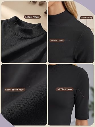PrinStory Womens Tops Mock Neck Short Sleeve T Shirts Dressy Casual Ribbed Knit Slim Fit Summer Business Going Out Tops 2026