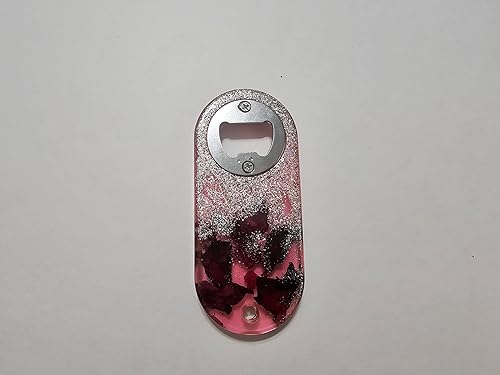 Miniatura 7 de abridor de botella de resina epoxi hecho a mano abrebotella decorativo con iman (transparente con flores rojas)