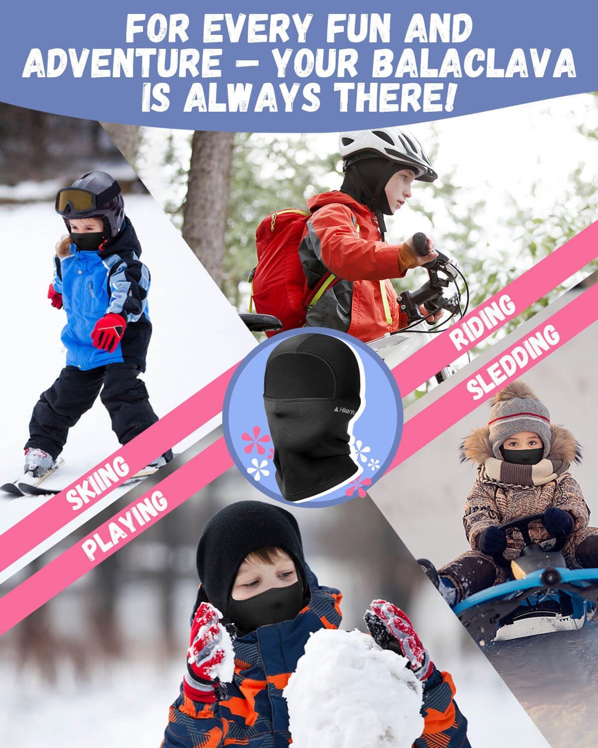 Hikenture Kids Balaclava Ski Mask - Kids Ski Neck Gaiter & Toddler Fleece Neck Warmer w/Helmet Liner Hood