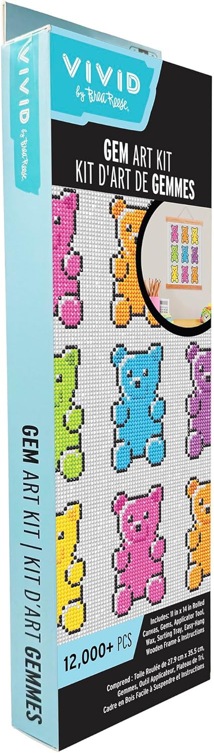 Brea Reese: Hanging Gem Art Kit - Gummy Bears - Peel & Stick, Create A Colorful Candy Character Scene, 11x14 Rolled Canvas, Wall Frame, Adult Craft