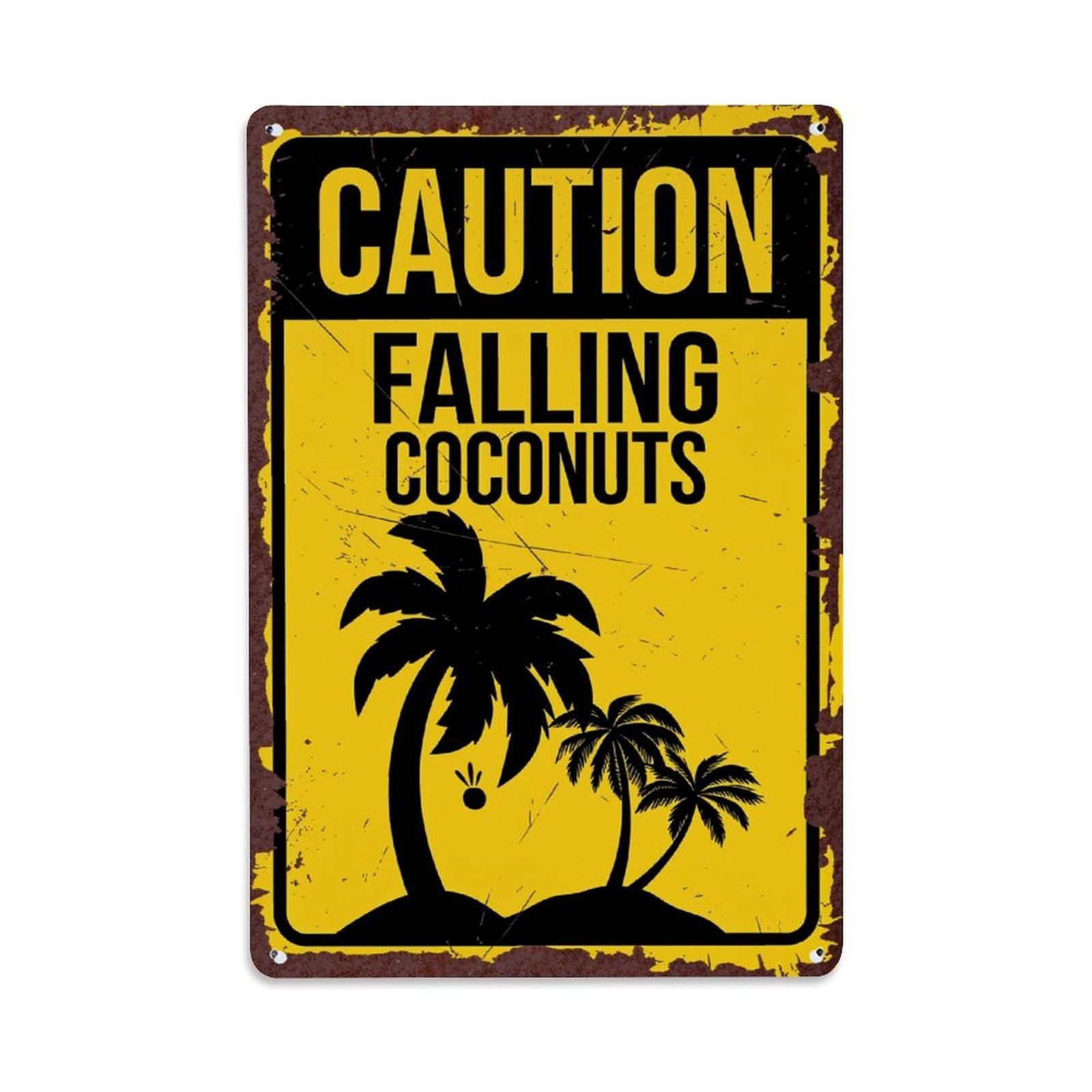 Enderetf Vintage Caution Falling Coconuts Palm Trees Tin Sign Metal Poster, Home Bar Garage Man Cave Cafe Indoor & Outdoor Wall Decoration 8X12inches