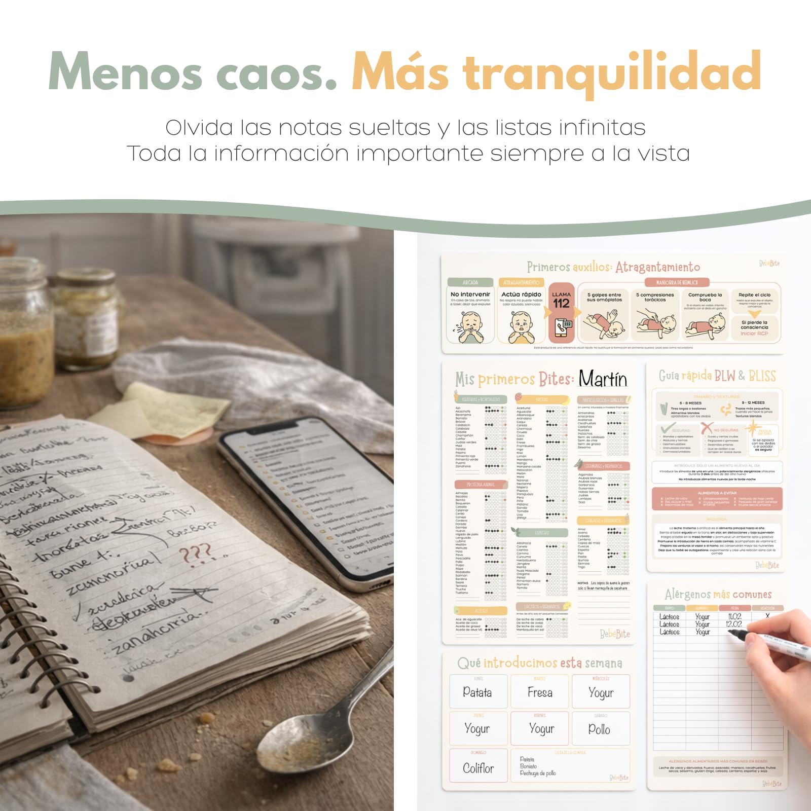 Bebébite Set de 5 Pizarras Magnéticas para Nevera Alimentación Complementaria BLW en Español