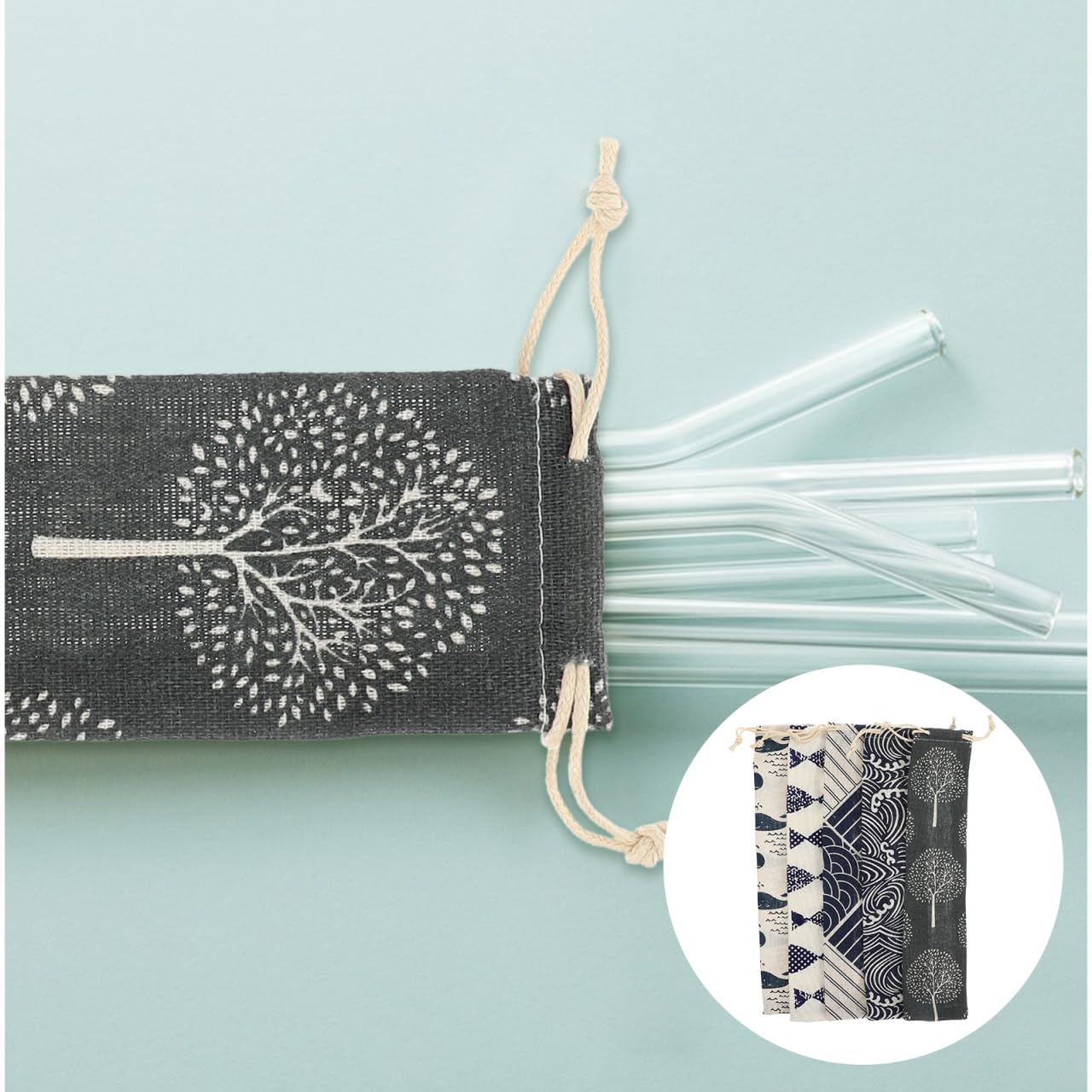 Healeved Bolsa de almacenamiento reutilizable con cordón de 26 x 6 cm, funda de transporte ligera para tenedor y cuchara, juego de 5