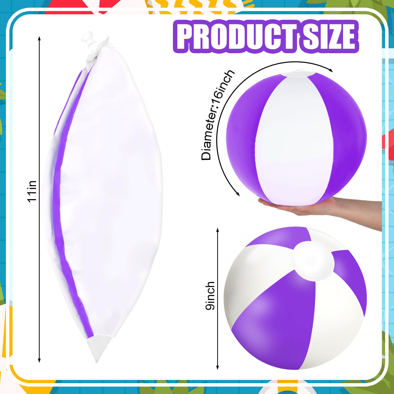 Whaline 3Pcs Inflatable Beach Ball Blue Purple Pink Mermaid Theme Color 16 Inch Round Pool PVC Balls Game Toys for Summer Tropical Beach Party