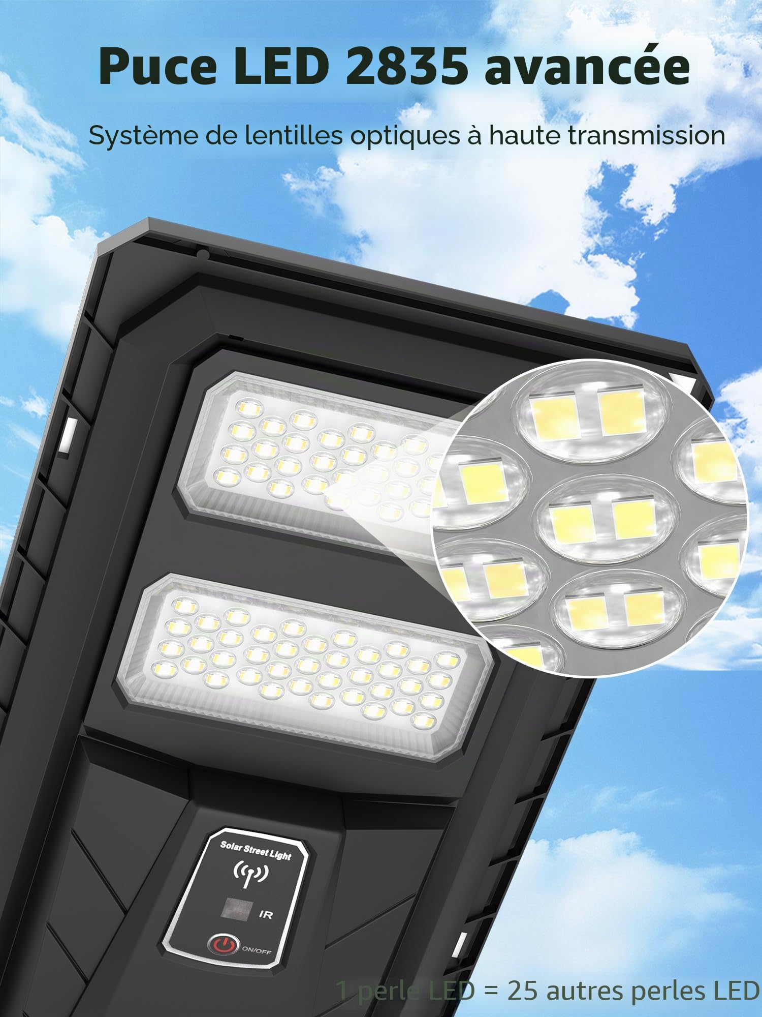 Ofuray Lampadaire Solaire Exterieur, 3000K/4000K/6500K Lampes Solaires avec Détecteur de Mouvement, IP67 Étanche Projecteur Led Solaire Exteriéur Puissant pour Jardin, Cour, Parking, OLT-2Pack