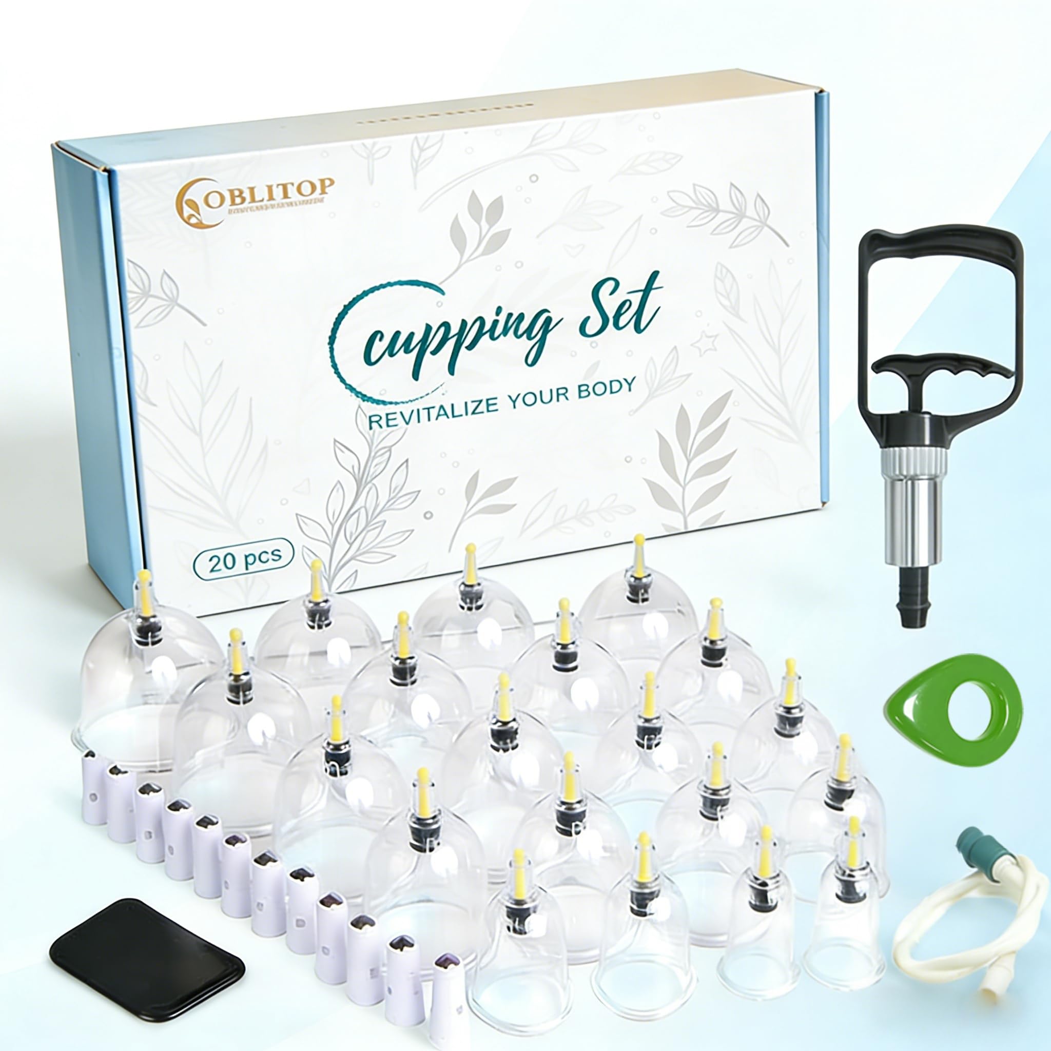 Juego de 20 ventosas para terapia de ventosas, tamaño grande V2.0, para hombres y mujeres, vasos de vacío para músculos corporales, dolor de espalda, masaje, celulitis, ventosa, juego de