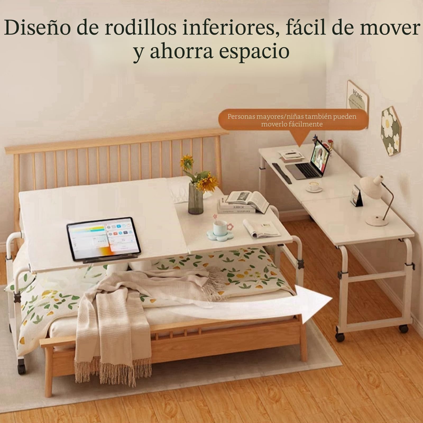 Escritorio Móvil sobre la Cama con Ruedas - Mesa de Cama y Computadora en Uno