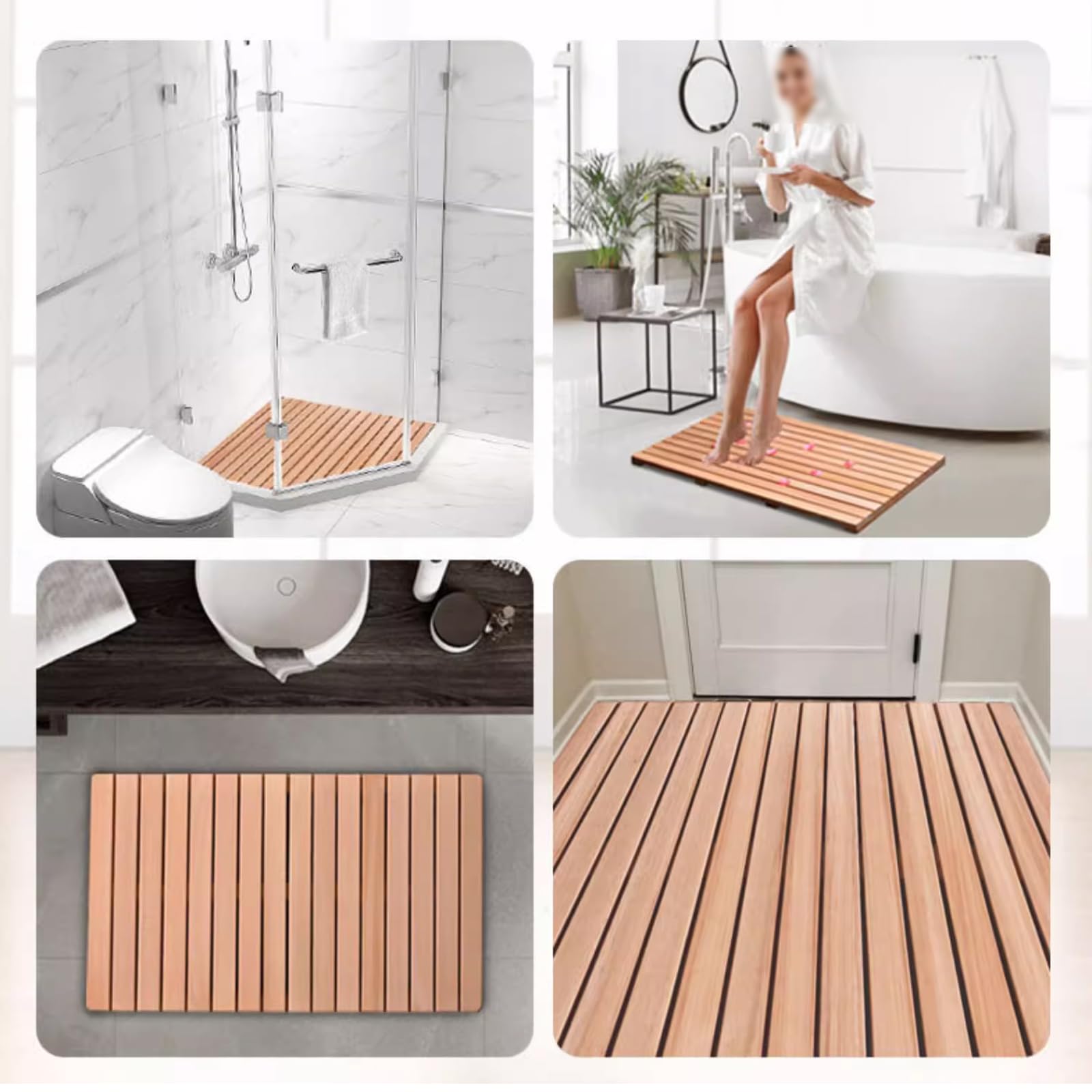 Natuurlijke bamboe badmat antislip duurzame houten mat voor badkamer en keuken waterbestendige douchemat met rechthoekig ontwerp en massief houten constructie (30 x 30 cm