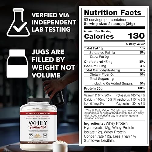 Miniatura 7 de Whey Fantastic - Sin sabor - Polvo de proteína de suero de leche 100% natural alimentado con pasto - Mezcla única de 3 suero de leche, aislado de