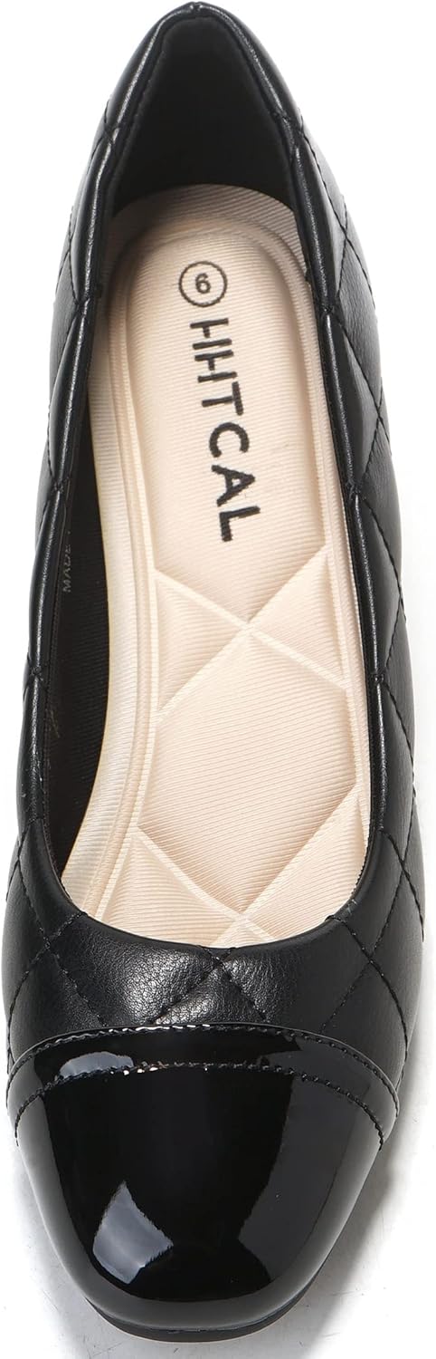 HHTCAL Women's Pumps Round Closed Toe Chunky Heels Comfortable 2 inch Block Low Heel Dress Shoes for Office Work Business Formal