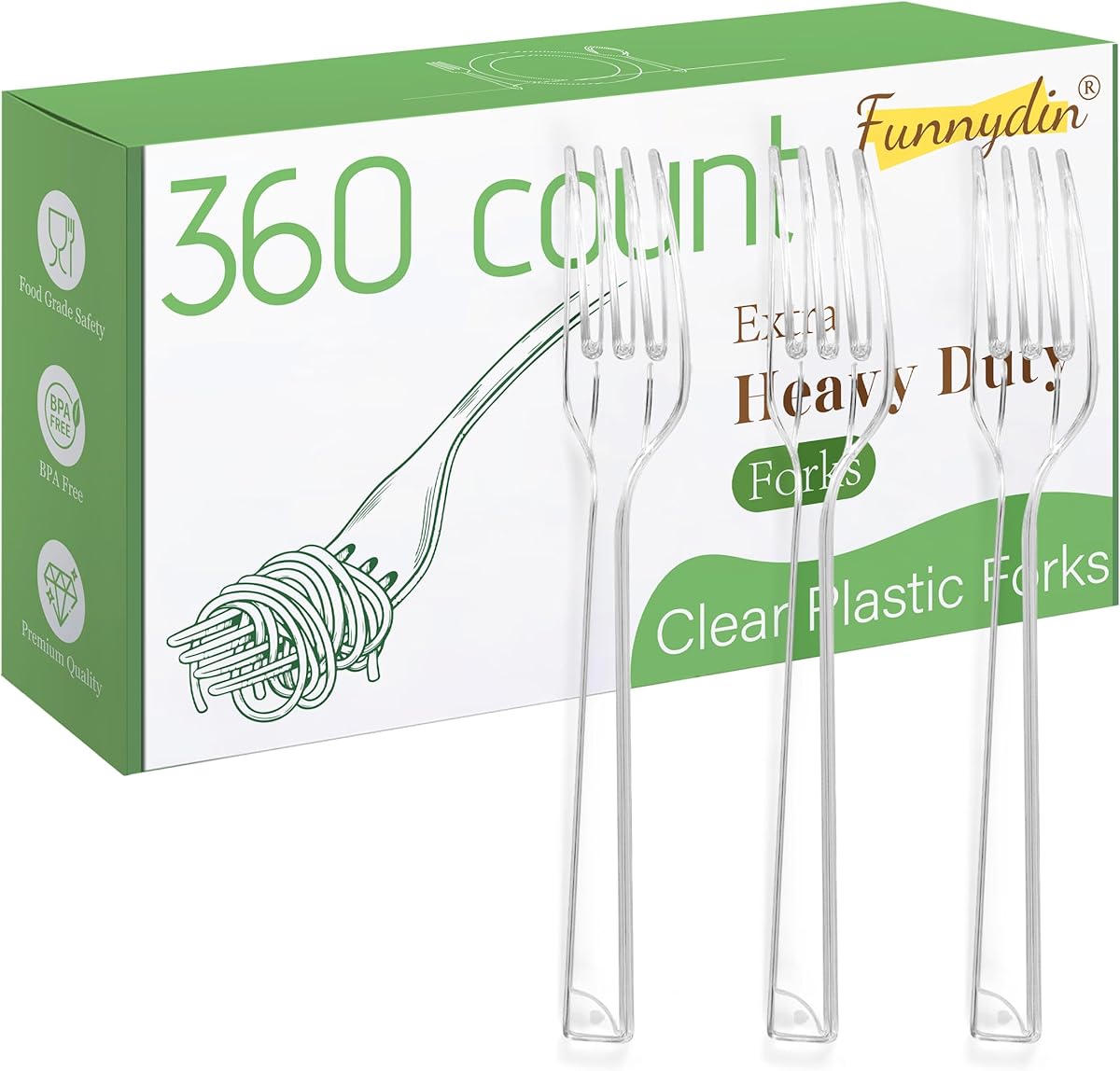 360 Count Plastic Forks - 6.89 Inch Disposable Forks, Heavy Duty Clear Plastic Forks, BPA-Free, Heat Resistant Plastic Silverware, Suitable for Party, Picnic, Events and Everyday Use