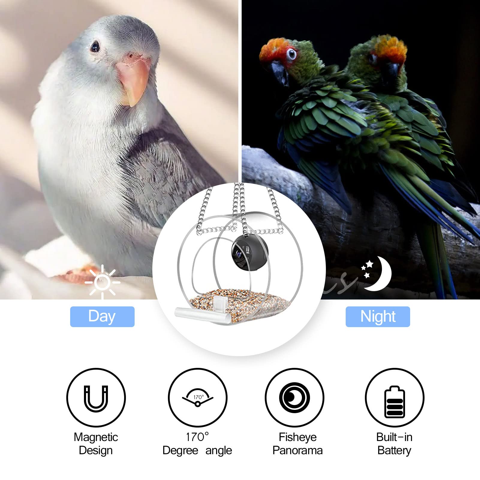 Mangiatoia per Uccelli con Fotocamera, Mangiatoia per Uccelli da Finestra con Forti Ventose, Mangiatoia per Uccelli con Telecamera WiFi Wireless 1080p, Videocamere Versione Notturna Cattura Foto di