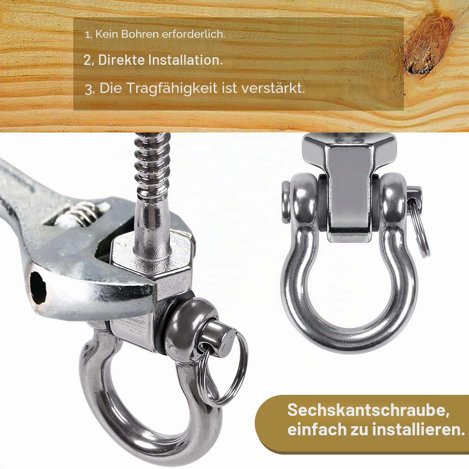 BeneLabel 2er Schaukelhaken Lager,127mm Hängematte Befestigung Holzbalken Schwerlast Hängesessel Aufhängung Edelstahl Drehbar Yoga Boxsack Deckenhalterung ösenhaken zum Schrauben, Bis 816kg