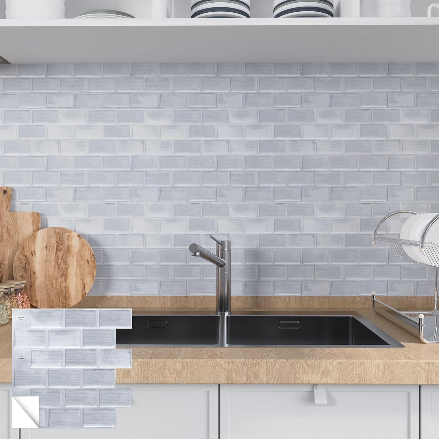 10-Sheet Peel and Stick Backsplash Tile Sticker Vinyl Wall Covering Removable Waterproof Stick on Backsplash for Kitchen, Bathroom, Counter Top (12"x12", Silver)