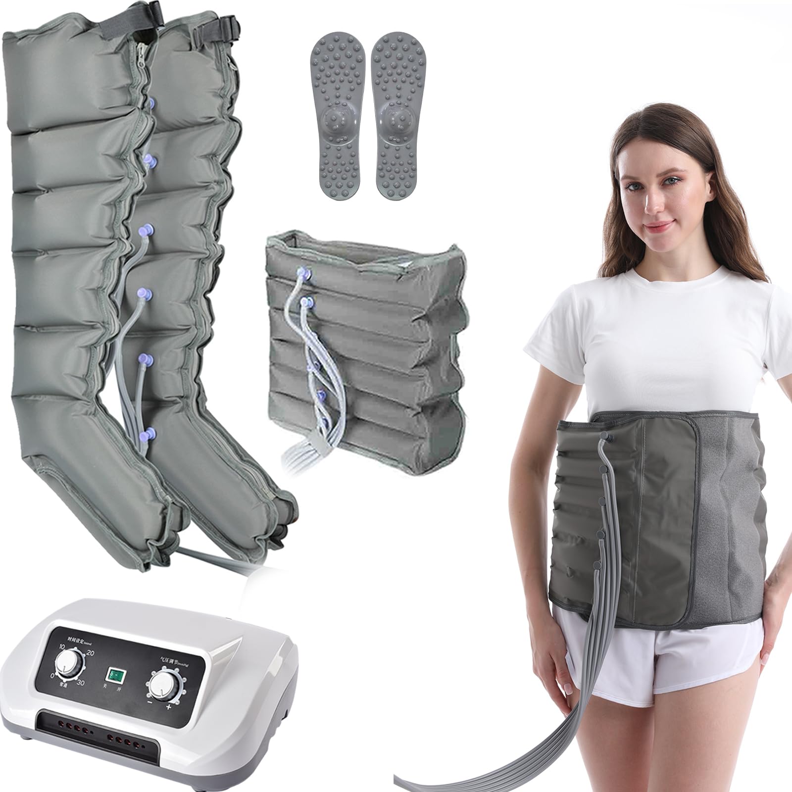 Massaggiatore per gambe a 6 camere, sistema di recupero con stivali a compressione d'aria elettrica, massaggiatori per drenaggio linfatico per dolore e circolazione, gambe gonfie, edema, sol