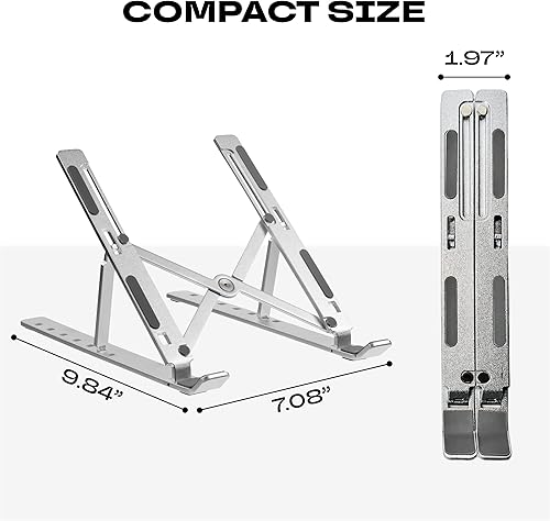 Miniatura 5 de Soporte ajustable para laptop Elevador de aluminio plegable de 7 niveles, soporte portátil para computadora portátil para escritorio, compatible