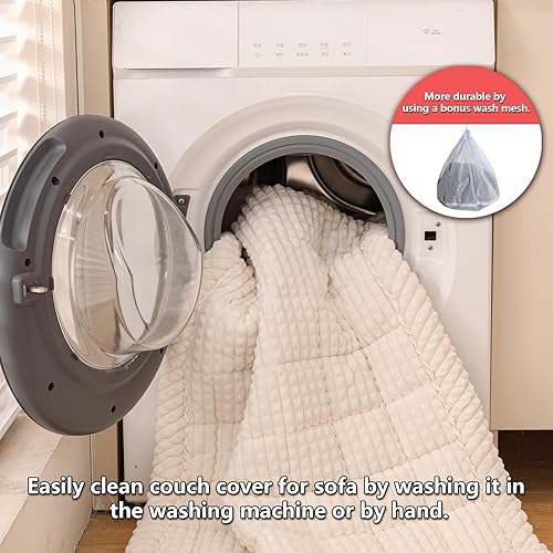 Miniatura 3 de Funda de sofá para perros, lavable, funda mullida para sofá de 3 cojines, apta para mascotas, funda de sofá antideslizante (blanco, 27.6 x 59.1