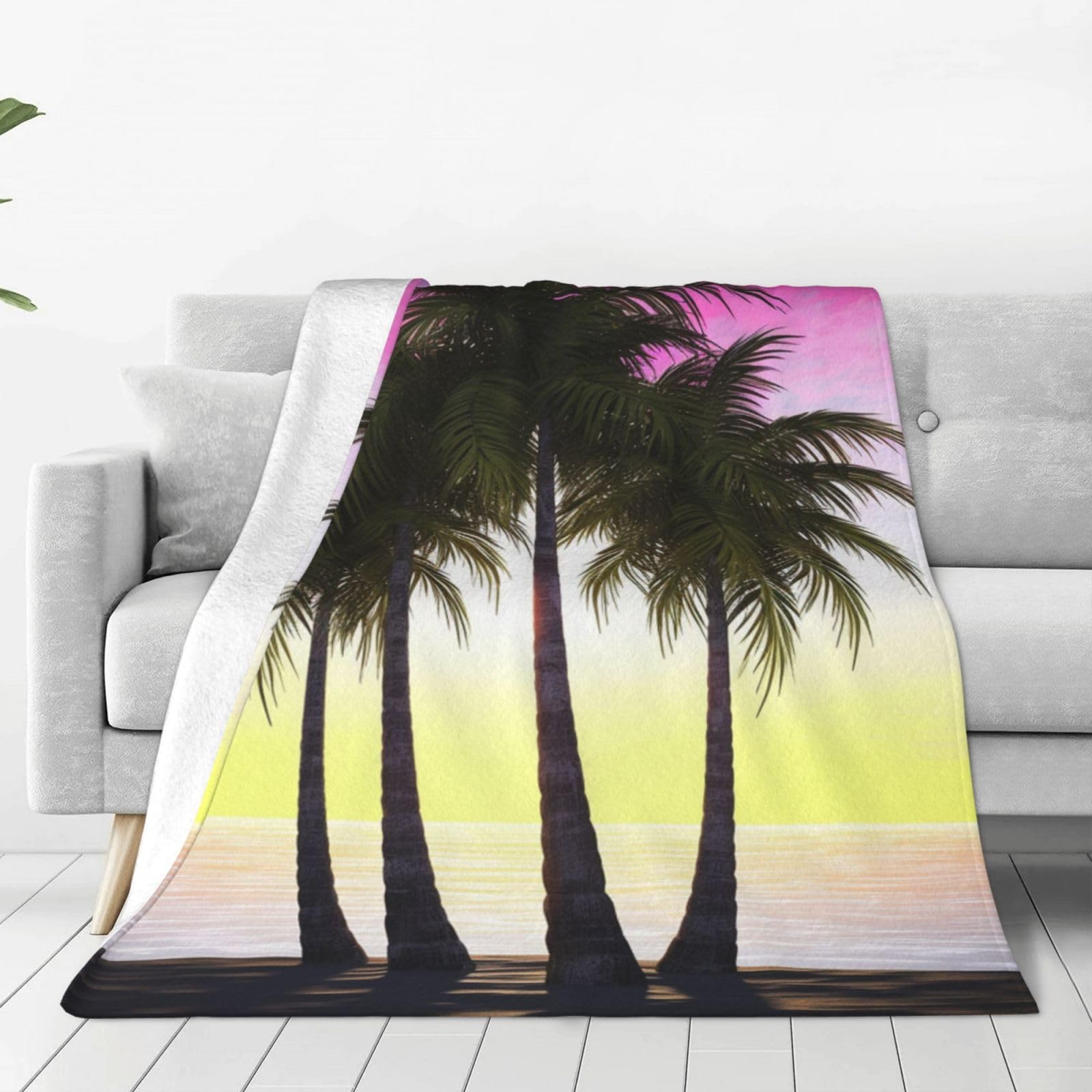 KLOPH Tropical Palm Tree Throw Blanket 40"x30" Flannel Fluffy Warm Blanket for Couch, Reversible Plush Blankets for Bed, Comfy Fuzzy Blanket for Sofa, Plush Lightweight-Blankets for All Season