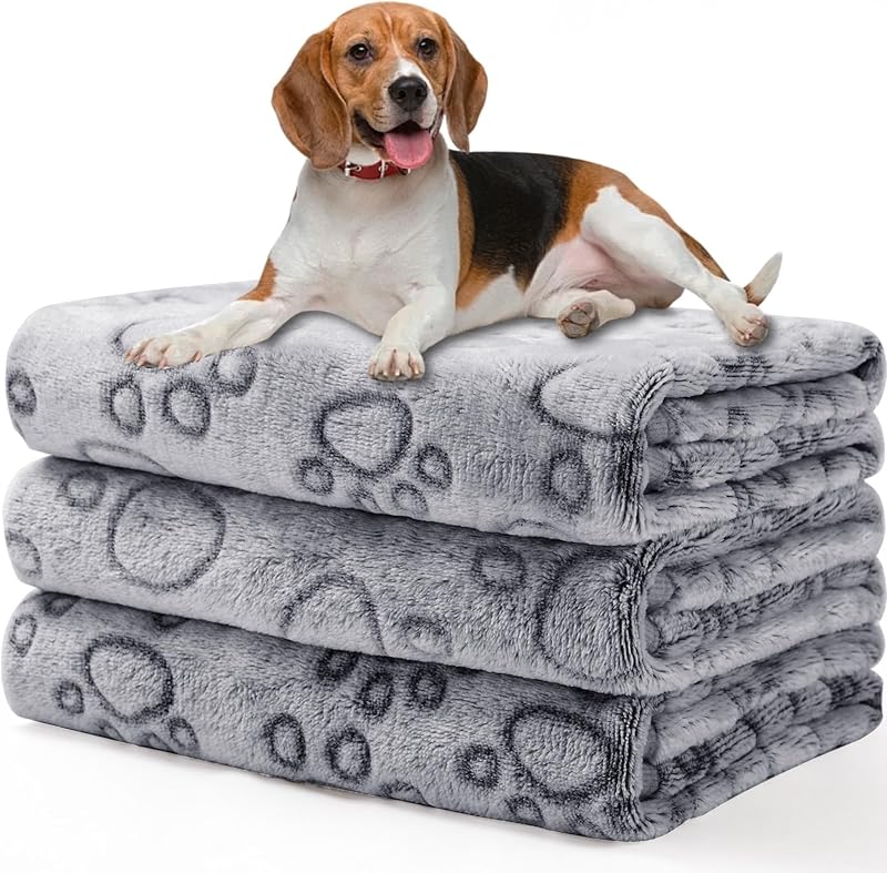 Manta para Cães e Gatos em Pelúcia Coral com Estampa de Patinhas Luciphia, Pacote com 3, 58,42 x 40,64 cm