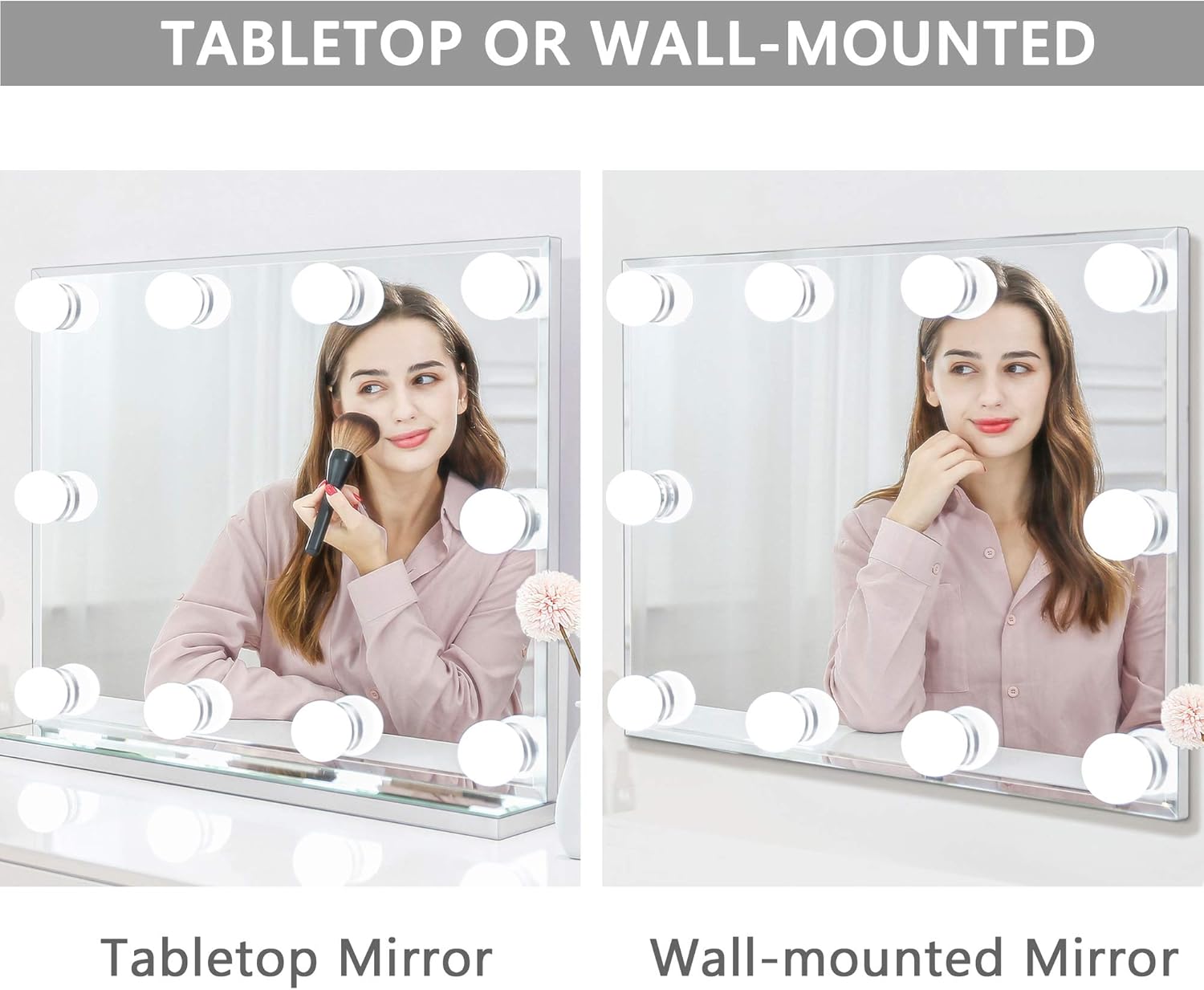 Exсluѕіvе Dіѕсоunt 50% Prісе Waneway Hollywood Vanity Mirror with Lights, Lighted Makeup Mirror with 10 Dimmable LED Bulbs, Frameless Light up Mirror for Dressing Table, Three Color Modes, Tabletop or Wall Mount, Large