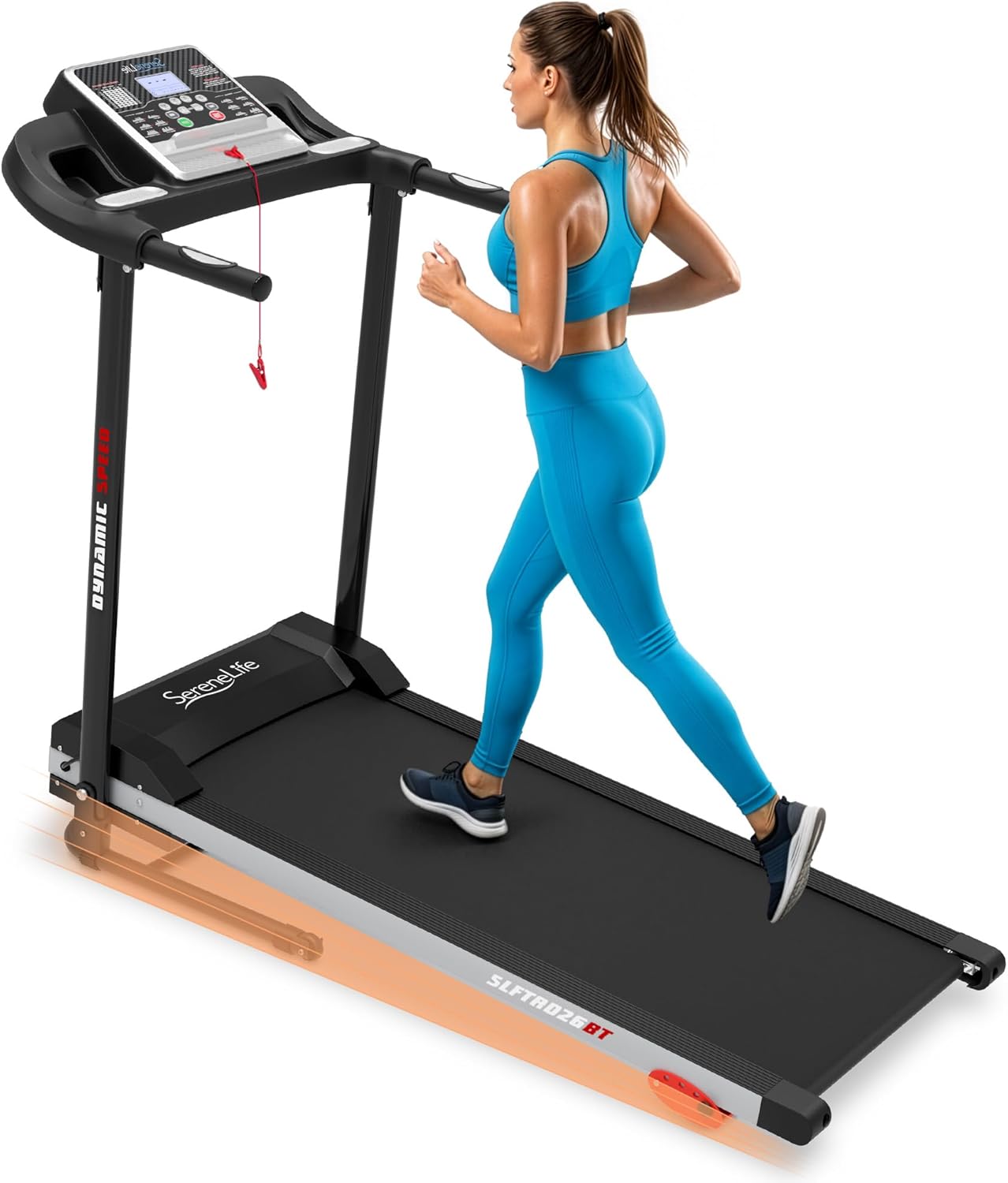 SereneLife Electric Folding Treadmill - Compact Digital Fitness Machine with Bluetooth App Sync and Manual Incline Adjustment