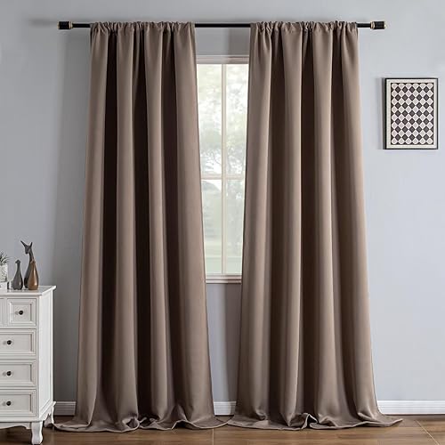 Miniatura 28 de Cortinas opacas de 96" de largo, juego de 2 paneles, cortinas opacas para dormitorio de 96" de largo, cortinas con bolsillo para barra que ahorran
