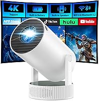 CAMWORLD Mini Projector with WiFi 6, Bluetooth 5.2, 3H Battery, 4K Support 1080P Native, Portable for Outdoor Movies & Home Theater