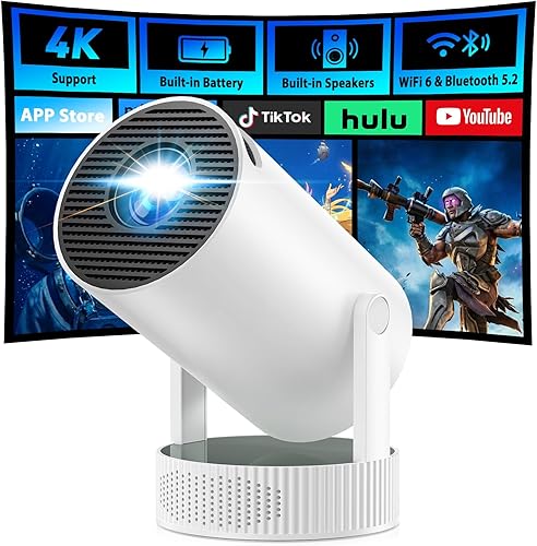 Mini Projector, Projector with Wifi and Bluetooth Built-in Battery 4K Portable Projector for Outdoor Bedroom, Smart Projectors 1080P Compatible with iphone/TV Stick/HDMI/Laptop