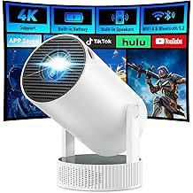 Mini Projector, Projector with Wifi and Bluetooth Built-in Battery 4K Portable Projector for Outdoor Bedroom, Smart Projectors 1080P Compatible with iphone/TV Stick/HDMI/Laptop