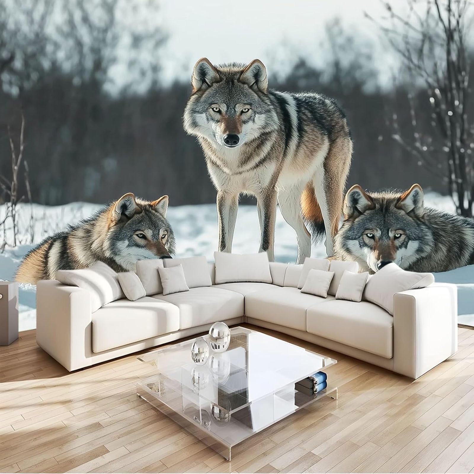 hgjdjhnf Animal Photo Wallpaper Wolf Snow Modern wall Wallpaper for Bedroom Living Room, 350cm x 256cm