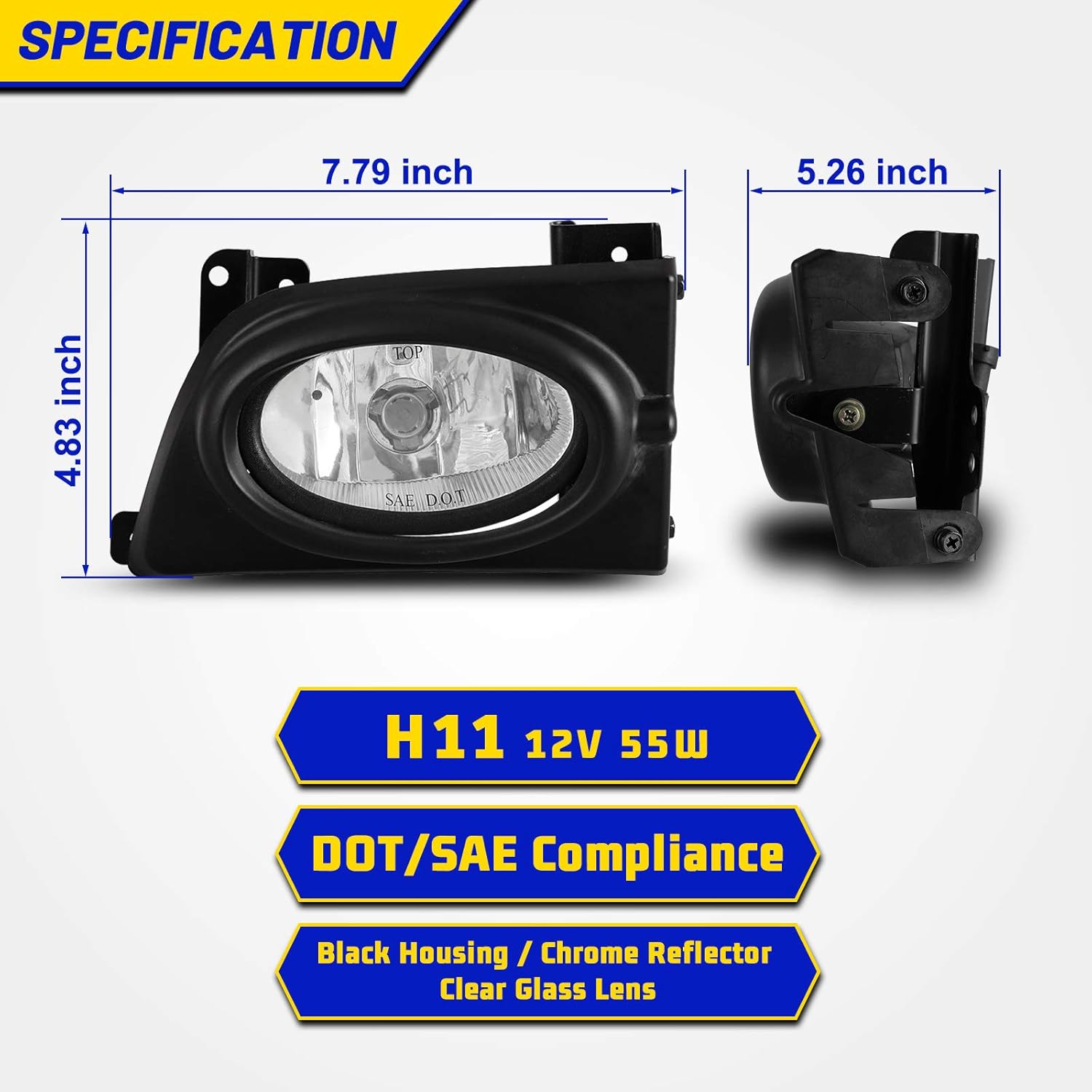 Fog Lights for Honda Civic Sedan 4 Door 2006 2007 2008 with H11 12V55W Bulbs Fog Lamps Assembly Replacement Included Wiring Kits & Switch- 1 Pair (Clear Glass Lens)