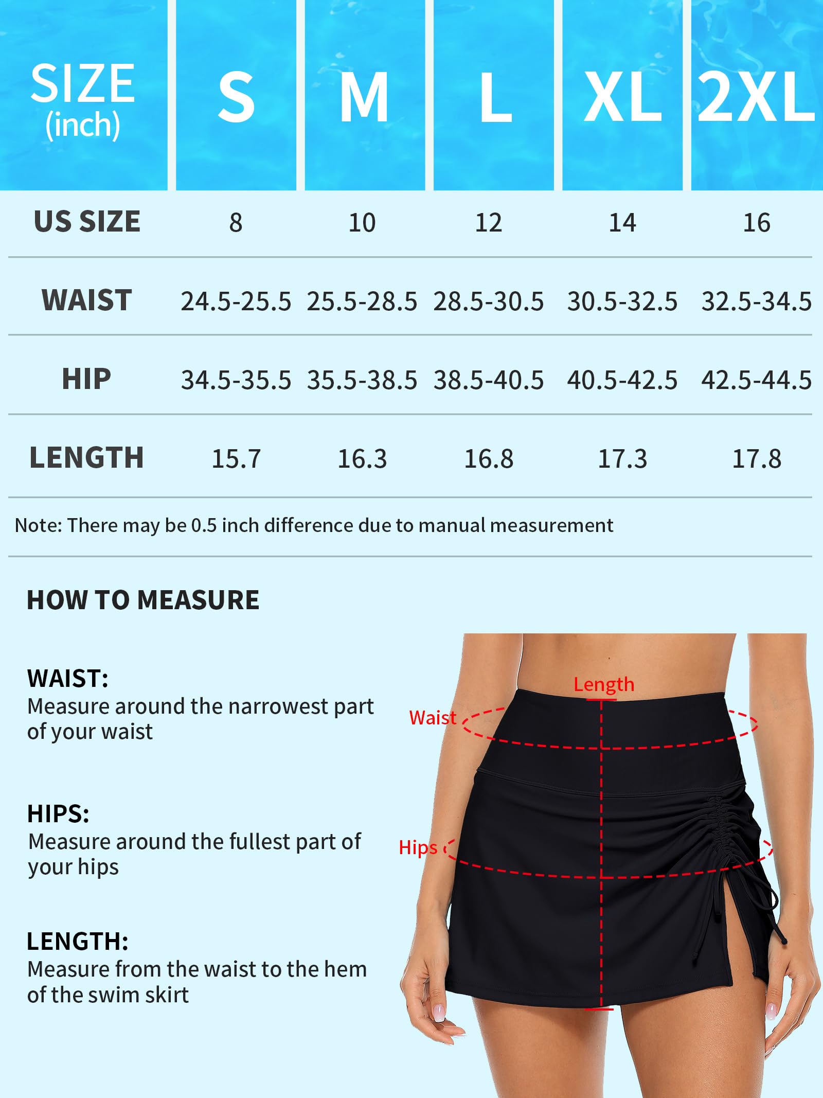 ALove Womens High Waisted Split Swim Skirt Sporty Drawstring Skirted Swim Bottom with Built-in Panty