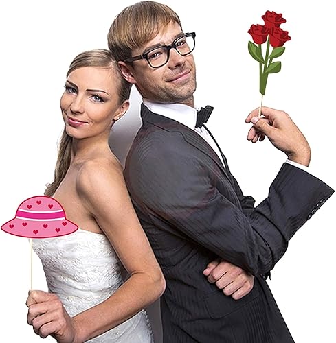 Miniatura 3 de BASEMMAHER Kit de accesorios para cabina de fotos para el día de San Valentín, 25 piezas de color rosa para selfies de boda, accesorios de
