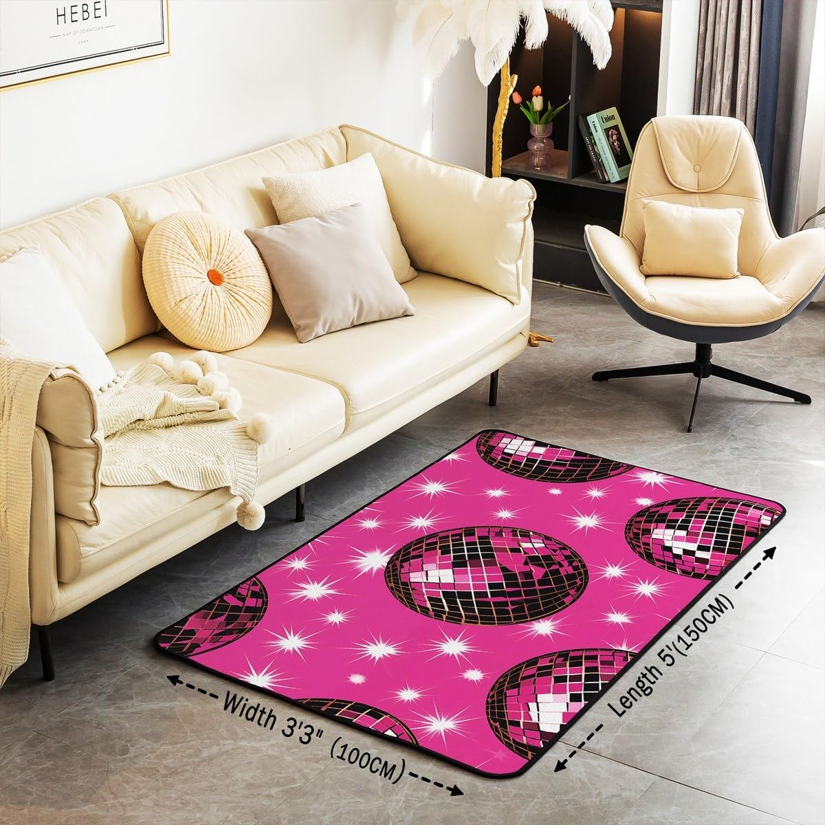 Feelyou Disco Ball Area Rug 3x5 70s Party Indoor Floor Mat Colorful and Funky Decorative Carpet Pink Indoor Floor Mat